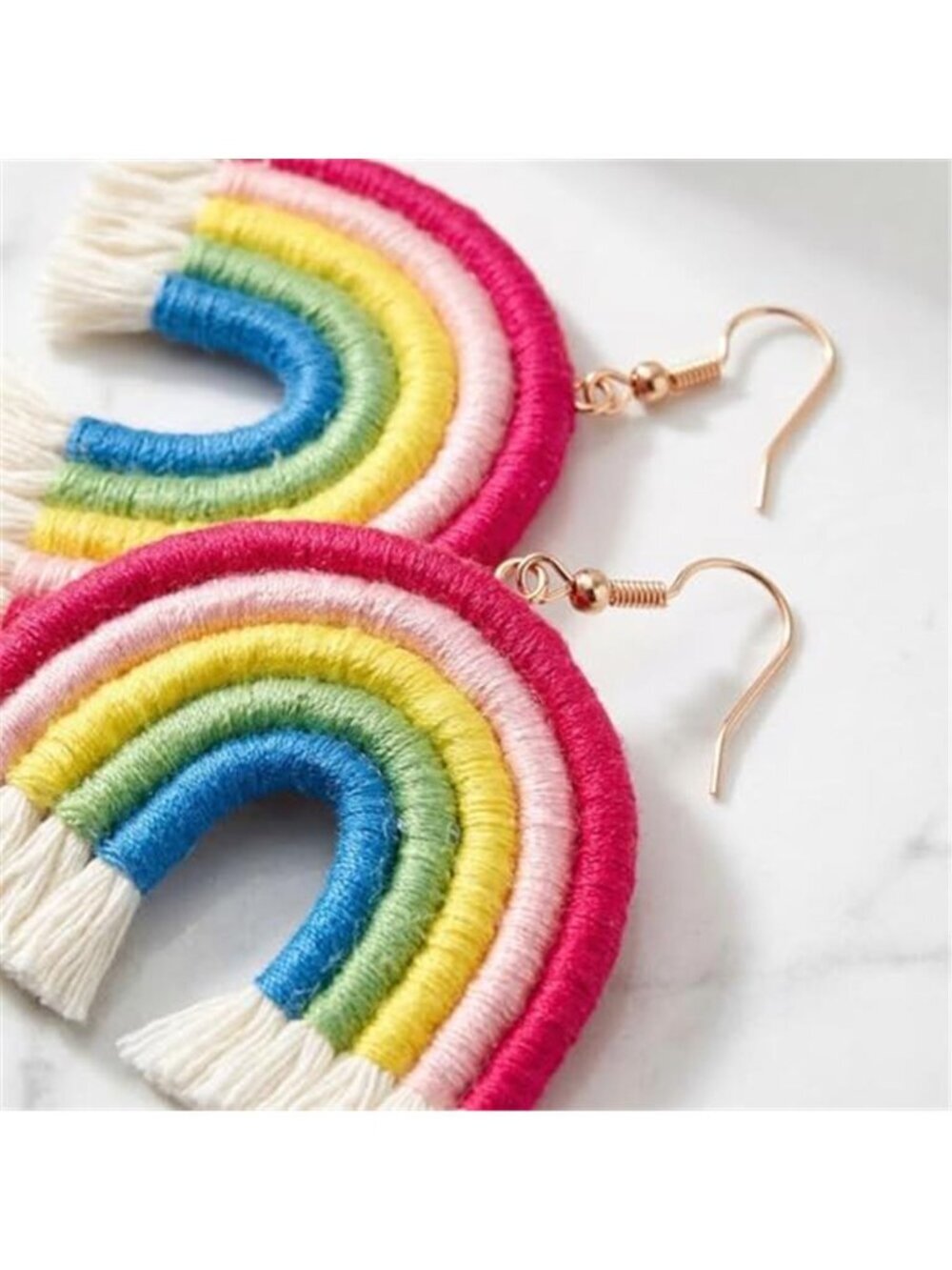 Boho Rainbow Tassel Drop Earrings Womens - Picture 3 of 3